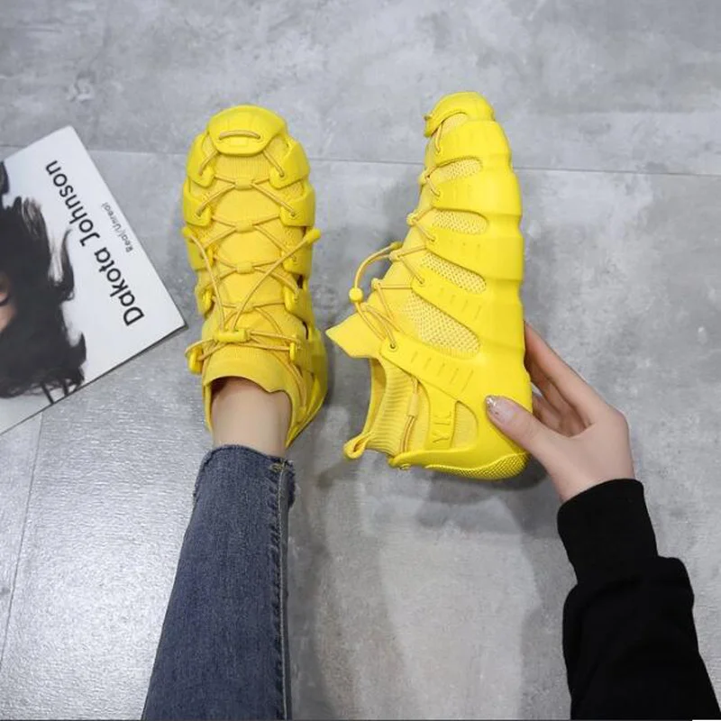 yellow mesh sneakers