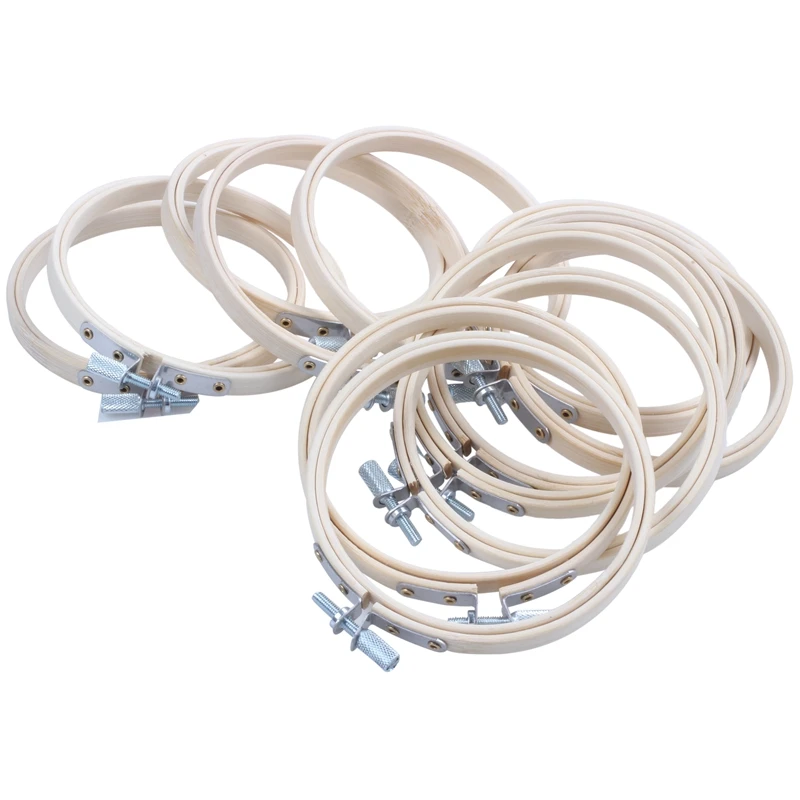 Набор круглых колец для вышивки, крестовые кольца, деревянные круглые регулируемые бамбуковые кольца для рукоделия, удобный набор для шитья(12 шт., 4 дюйма