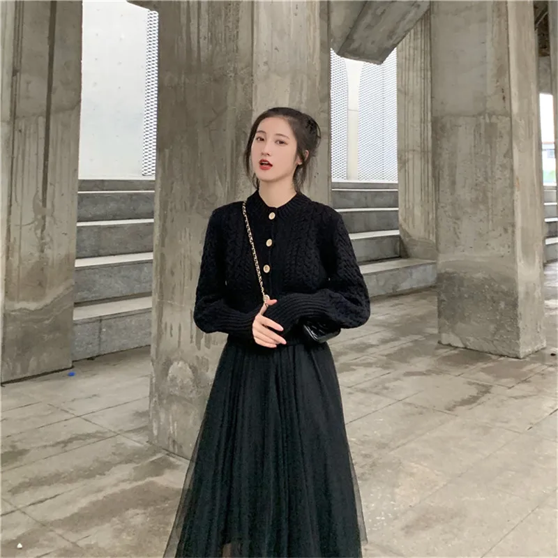 RUGOD New Women Knitted Cardigan Korean Chic Vintage Stylish Short Sweater Coat O-neck Long Sleeves Slim Autumn Coat Female