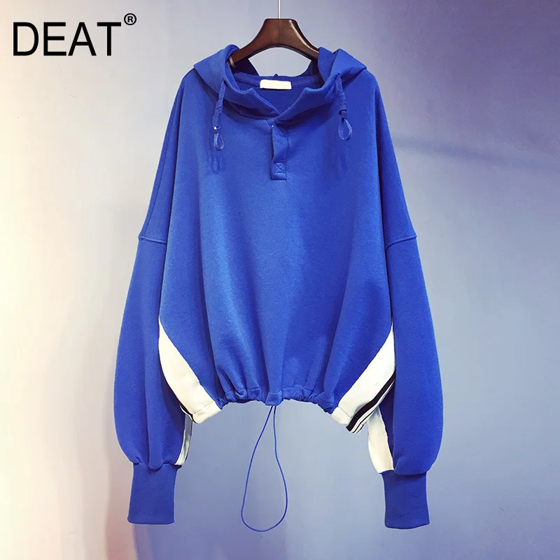 

[DEAT] 2019 New Spring Summer Hooded Long Sleeve Hit Color Spliced Loose Big Size Sweatshirt Women Fashion Tide JZ588