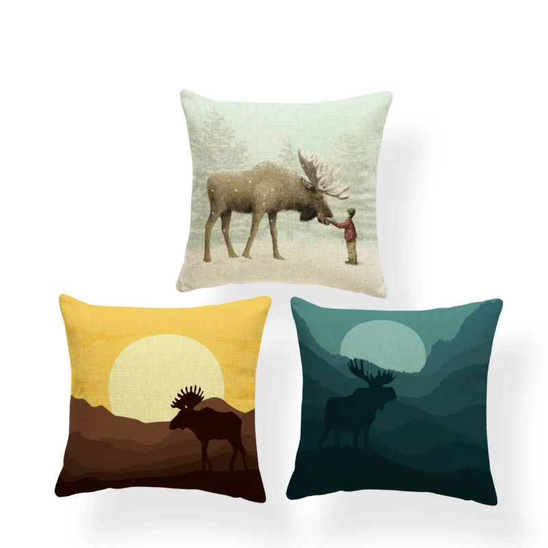 Cartoon Anime Animal Cushion Set Deer Moose Living Room Bedroom Home Decoration Pillowcase Custom Polyester Linen Rest Pillow | Дом и сад