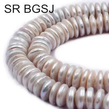 

Free Shipping 10-11mm Coin Button Rondelle Natural Freshwater White Pearl DIY Beads Strand 14"