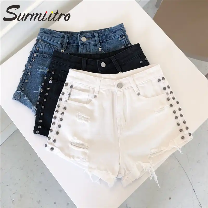 black ripped shorts womens