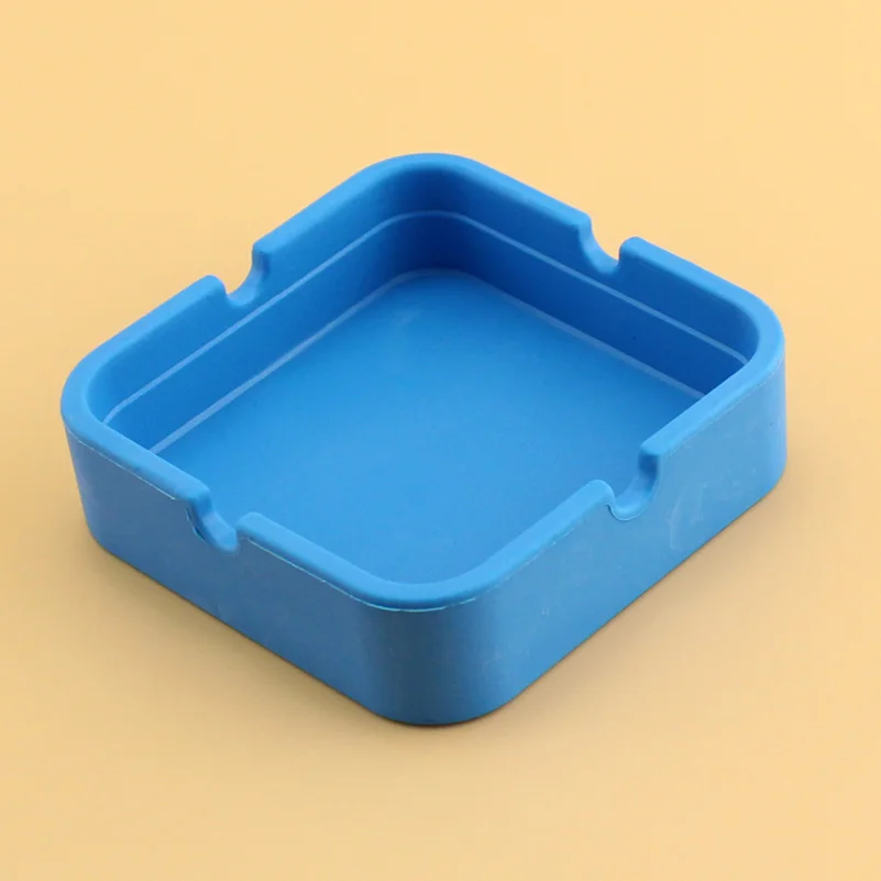 Square Blue Пепельница из силикагеля, силиконовая квадратная круглая пепельница, аксессуары для курения, разные цвета, желтый, зеленый, черный, красный, синий, коричневый - Цвет: Square Blue