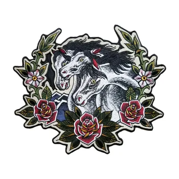 

Garden Roses Horses Embroidery Patch Hot Cut Border Iron on Badge for DIY Clothing Appliques Jackets Vests Craft Decoration