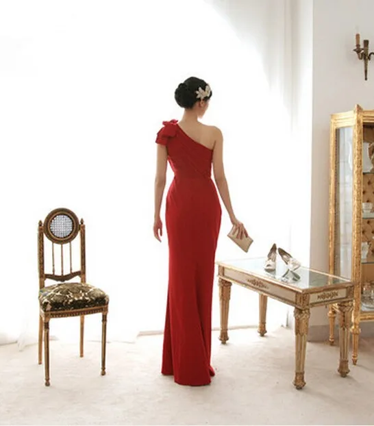 vestido de festa длинное шифоновое платье на одно плечо размера плюс красная дизайнерская мода платье подружки невесты