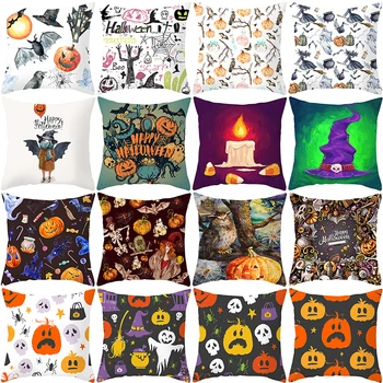 

Happy Halloween Cushion Cover 45x45cm Square Throw Pillow Cover Case Polyester Peachskin Home Sofa Office Decor Pillow Covers