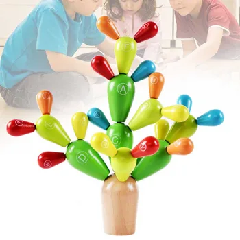 

Cactus Shape Spelling Insert DIY Kids Toys Stack Up Baby Children Wooden Early Learning Building Blocks Educational Alphabet