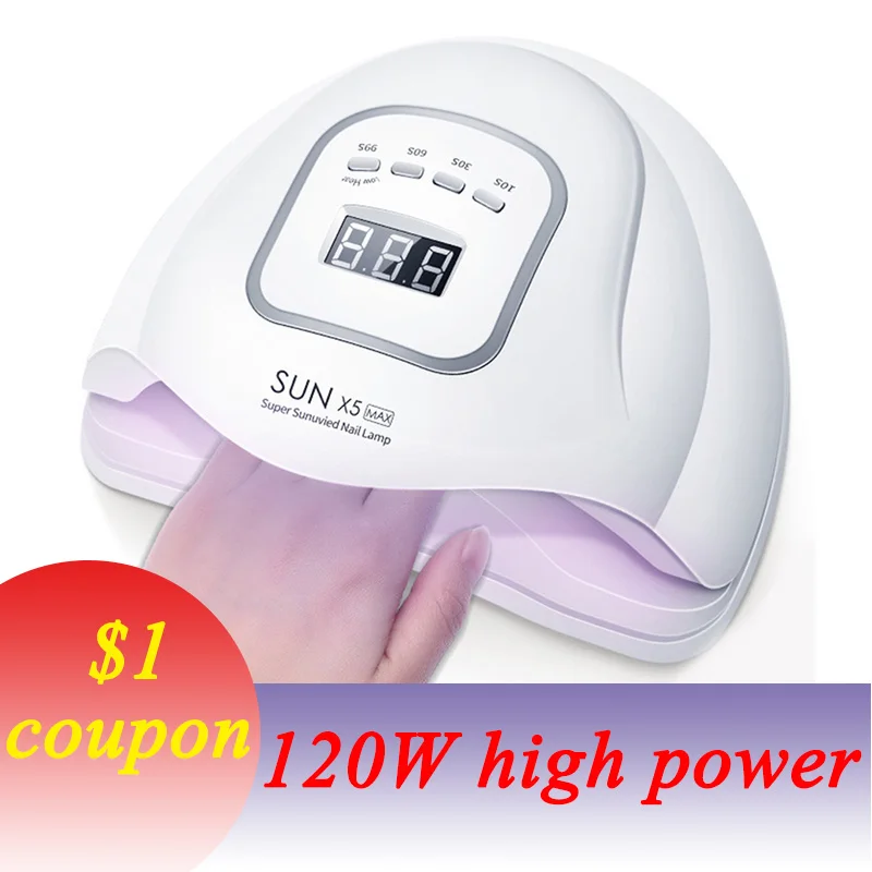 SUN X5 MAX 120W UV LED Lamp nail dryer with LCD Display,high power Intelligent Sensing 45 beads nail dryer Curing Gel Polish