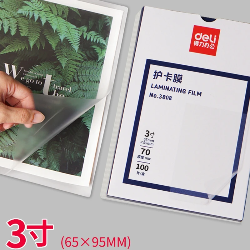 Laminating Films 1 BAG 100sheets Deli 3808 Thermal Laminating Film 3"(65x95mm) Size 70 Mic Photo Documents PET Hot Laminator Film Pounch