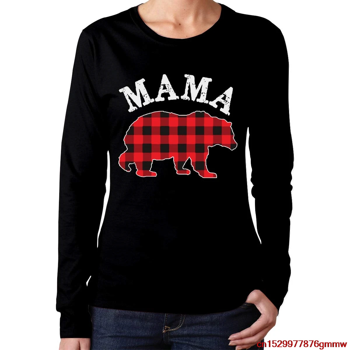 Mama Bear/клетчатая Женская Повседневная футболка с длинными рукавами и круглым