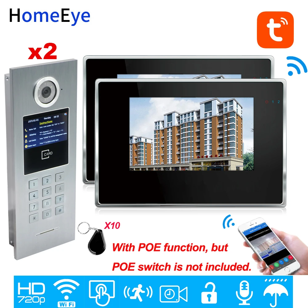 TuyaSmart APP Supported 960P WiFi Video Door Phone 7'' IP Video intercom Security Home Access Control System Keypad/IC Card/2-2