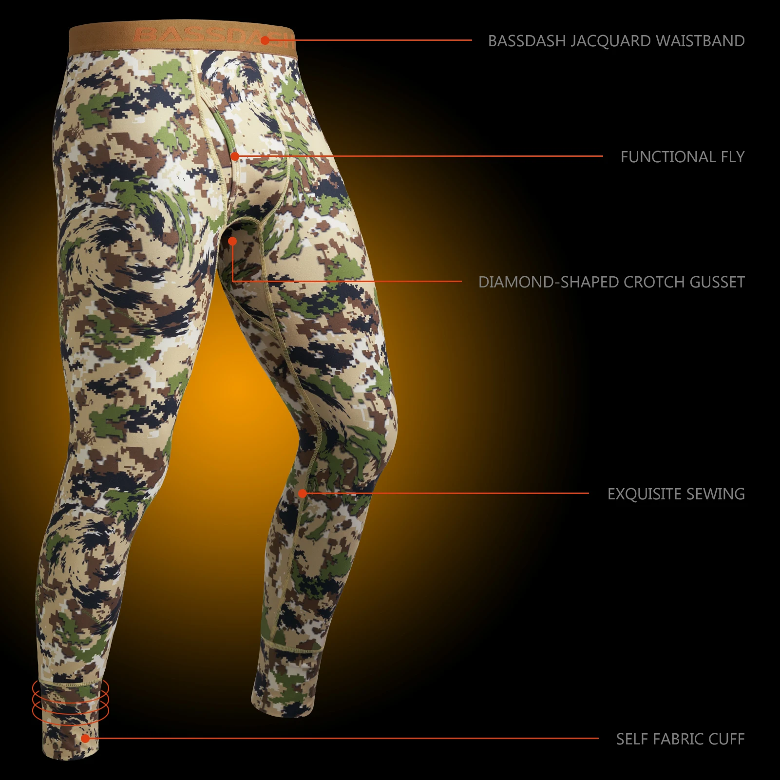 camada básica, legging quente, fundo, camuflagem, caça à selva, FS19M, inverno