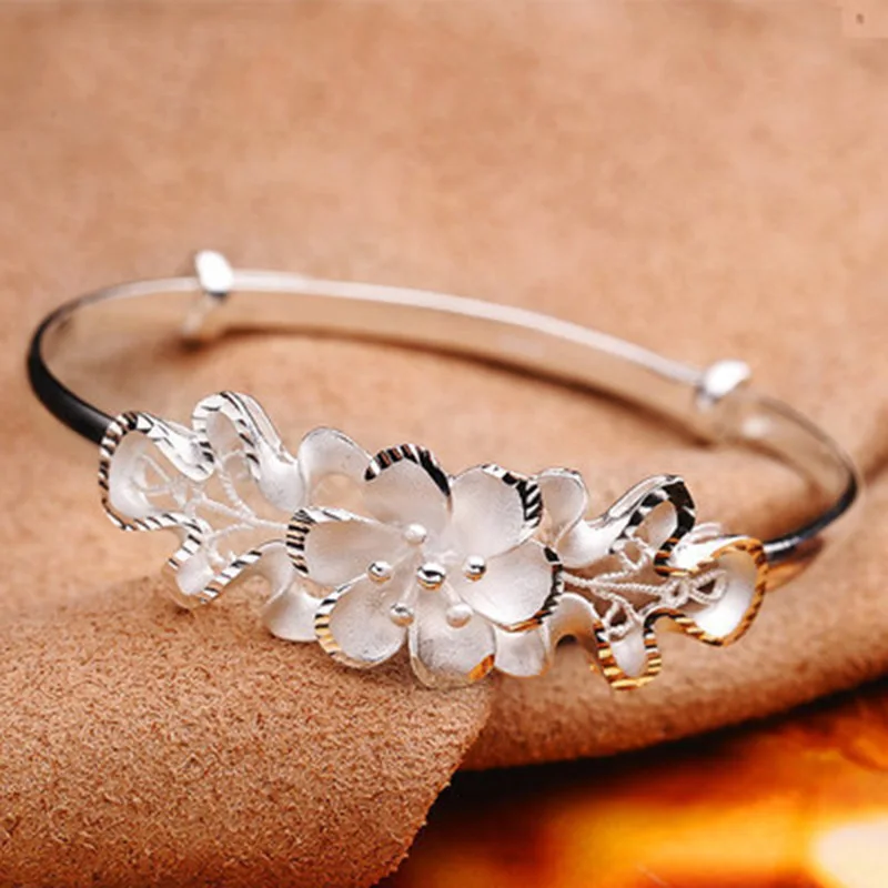 

Female Sweet Bauhinia Adjustable Bracelet Women Flower Vera 925 Silver Bracelet for women Party Jewelry Gifts