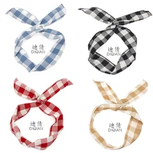 Корейский стиль с железной проволокой прямые гибкие полосы лента для волос Ткань Благородный плед узел Кролик Ушастый бант повязка на голову производитель