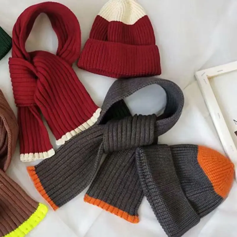 2 шт./компл. Детская шерстяная одежда шапка и шарф, костюм осень-зима для мальчиков и девочек, вязаный Кепки шарфы