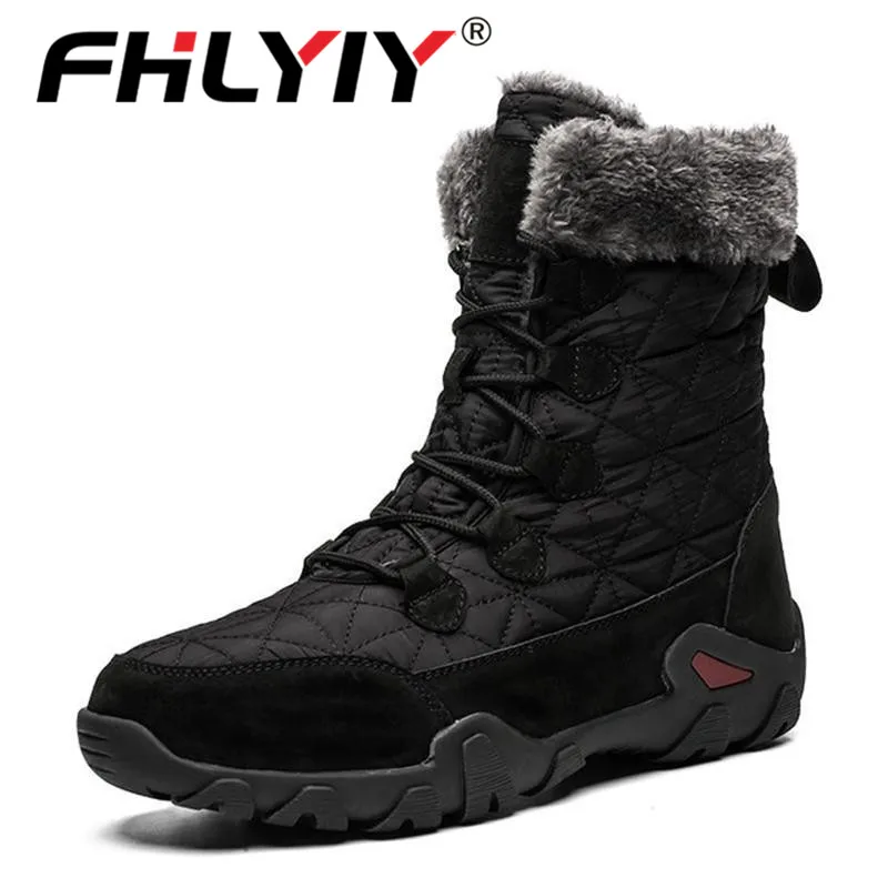 Black Fhlyiy/Брендовые мужские ботинки; мужские зимние ботинки из коровьей кожи; очень теплые зимние ботильоны; водонепроницаемые ботинки в байкерском стиле; кроссовки - Цвет: Black