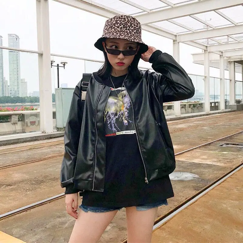 Autumn And Winter WOMEN'S Dress-BF Style PU Leather Zipper Leather Coat