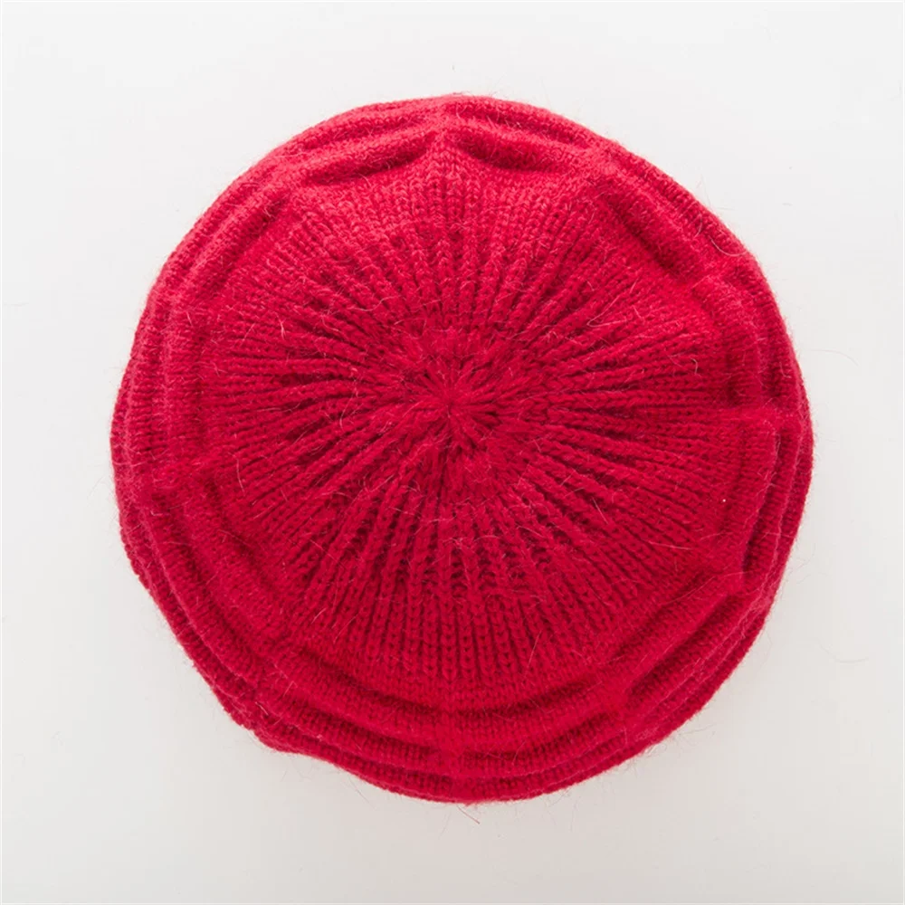 BEFORW New Knitted Warm Winter Wool Hats For Women Classic French Plus Velvet Beret Jacquard Casual Caps - Цвет: Красный