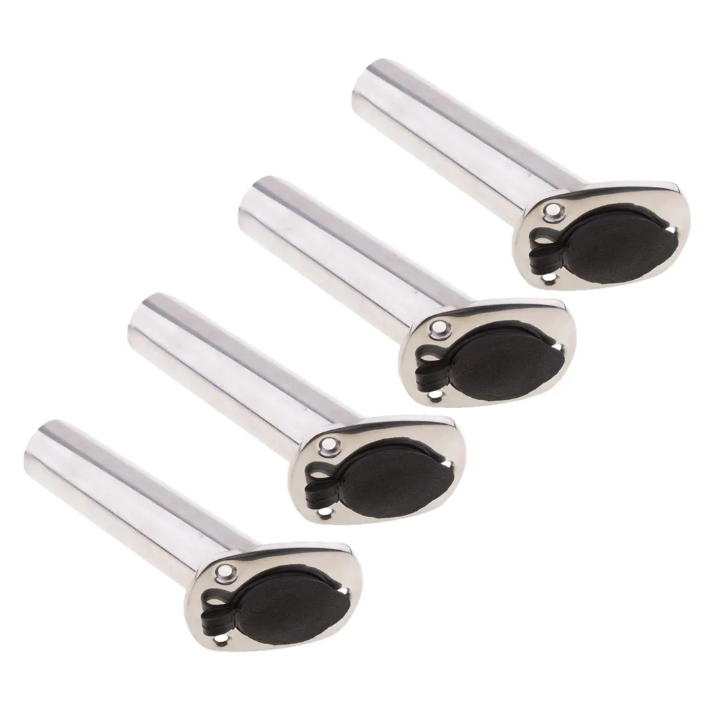 4pcs Kayak Deck Plastic Flush Mount Fishing Boat Rod Holder and Cap Cover, Stainless Steel