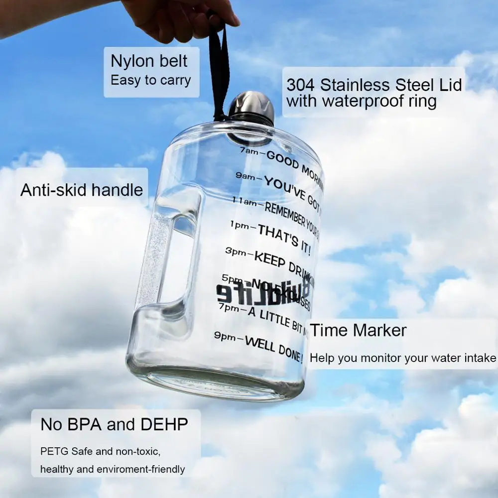 Quifit 128 унций 64 унции 32 1 галлон BPA бесплатно пластиковая большая бутылка для воды