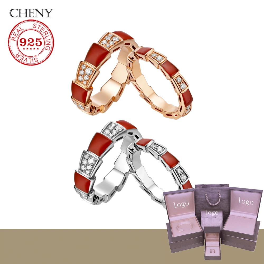 cheny fit bulgaria rings s925 sterling silver with crystal agate snake shape famous design 1:1 Cocktail Brand fashion Ring women