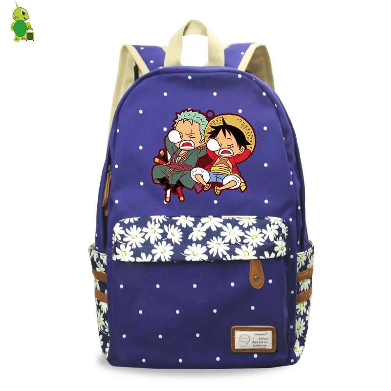Mochila Один Кусок Луффи рюкзак для женщин цветок волновой точки школьные сумки для девочек подростков ноутбук рюкзак туристический рюкзак - Цвет: 1