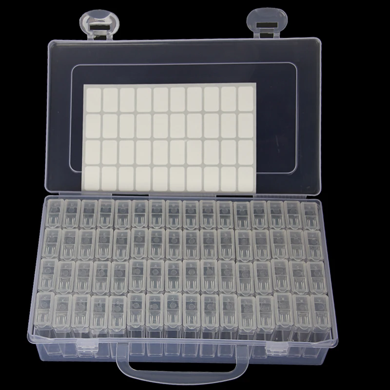 Caja de almacenamiento de accesorios para herramientas de pintura de diamantes, contenedor de cuentas, mosaico de piedras de bordado de diamantes, caja de conveniencia, 64 cajas