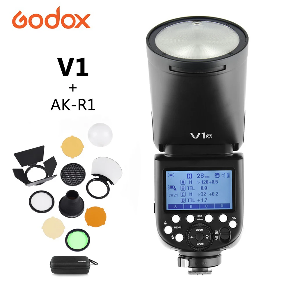 US $299.00 Godox V1 OnCamera Round Flash Speedlight For SONY NIKON CANON Camera R2 TTL Flashlight With AKR1 Xpro Flash Triger