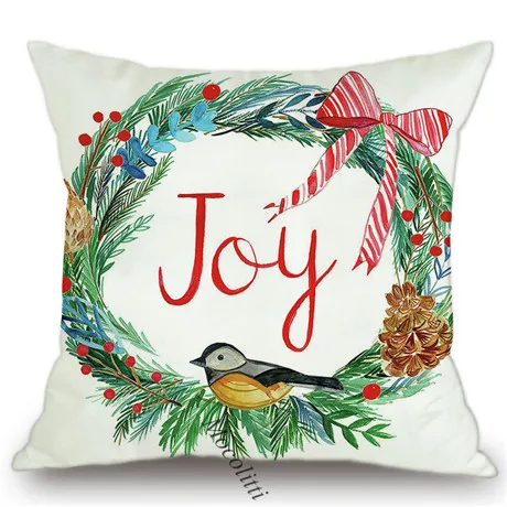 Merry Christmas Decorations Cushion Cover 2020 Neol Xmas Ornaments Gifts Letter Wreath Print Velvet Pillowcase Throw Pillow Case K236-2