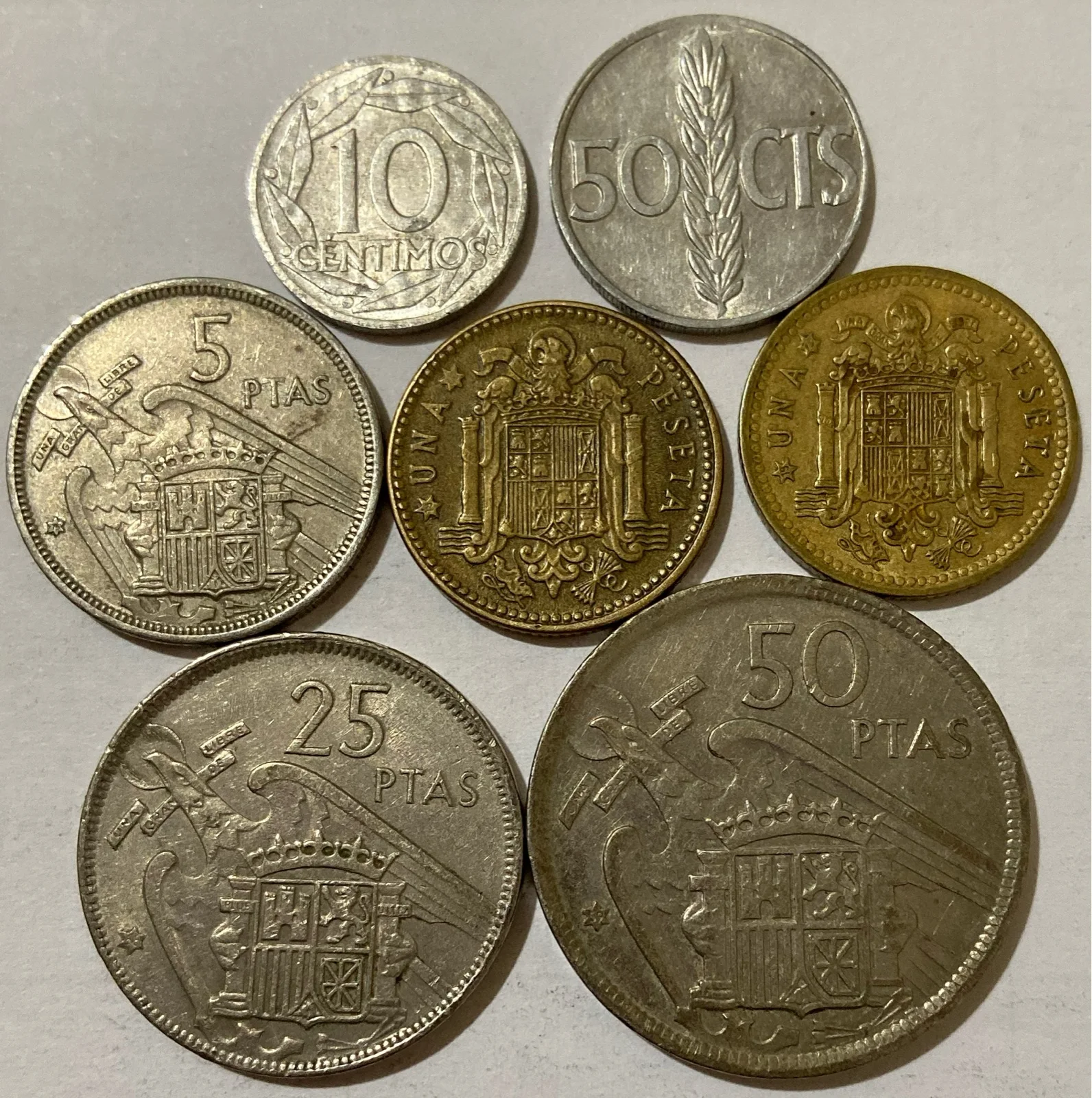 Набор из 7 предметов монеты Испании 1953-1966 издание Френсиса Европа 100% оригинальная