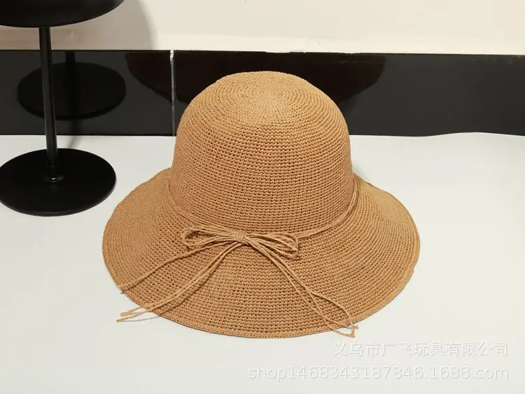 Khaki Соломенная шляпа с козырьком, стиль, ручная работа, корейский стиль, соломенная шляпа для женщин, складная, защита от УФ, большая, с полями, инди-крючок - Цвет: Khaki