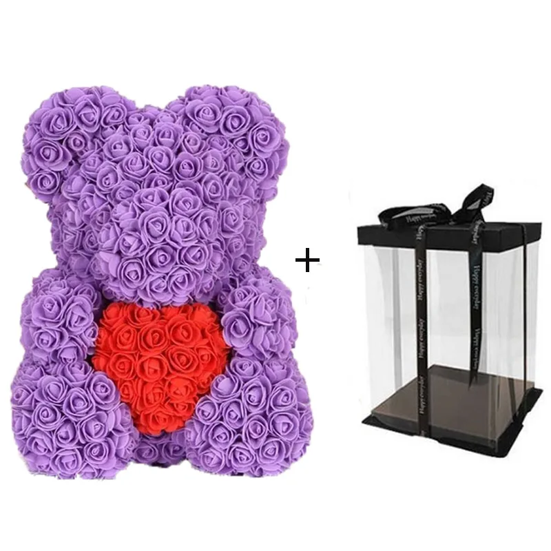 purple red with box Дропшиппинг 40 см мыло Пена розовый медведь с светодиодный светильник подарочная карта в подарочной коробке для Дня святого Валентина и Girldfriend - Цвет: purple red with box
