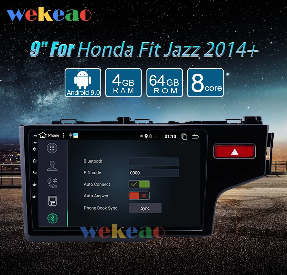 Wekeao сенсорный экран " Android 9,0 Автомагнитола для Honda Fit Jazz Android авто gps навигация