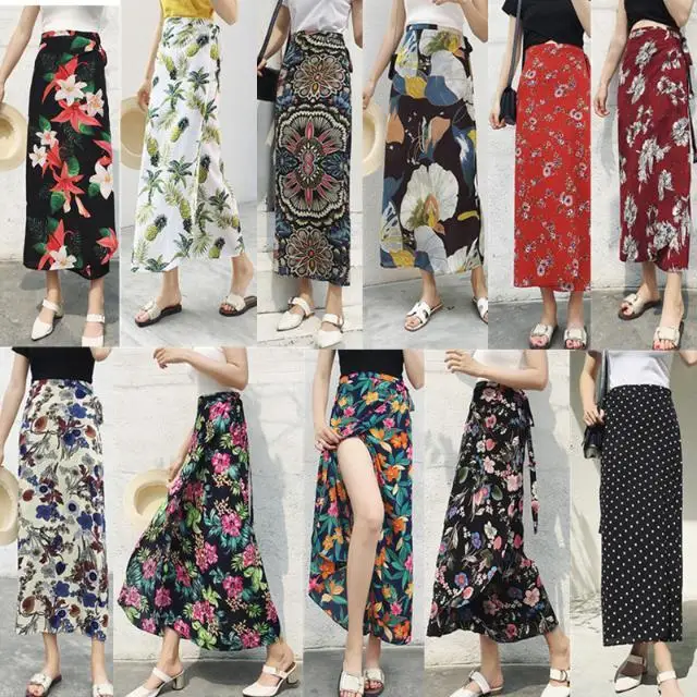 Wrap Skirt Chiffon Floral-Print Sexy One-Piece Women Summer Lace-Up Holiday Suntan Stylish