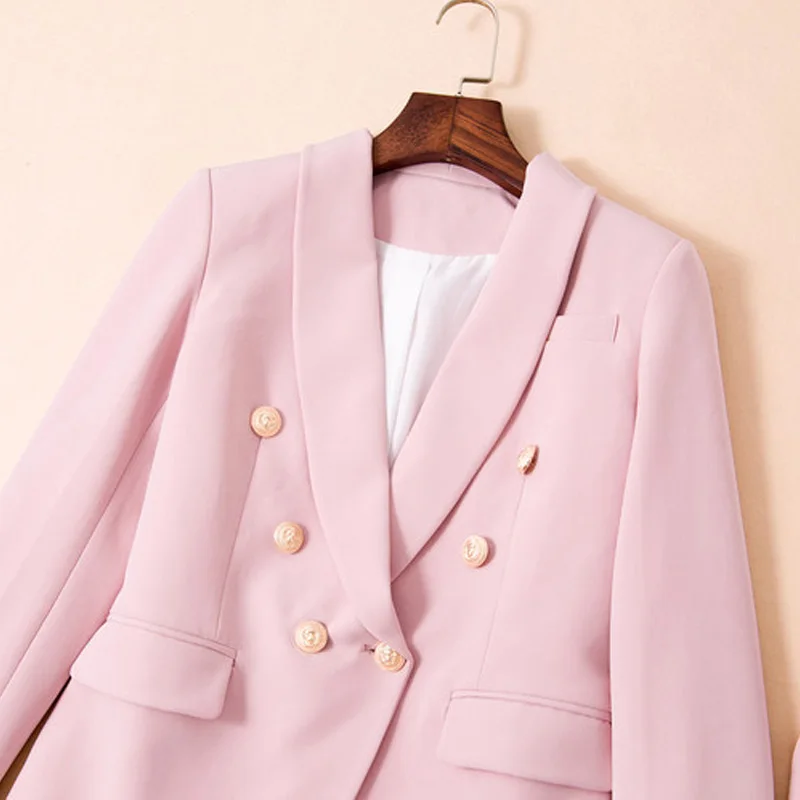 Work Pant Suits OL 2 Piece Sets Double Breasted Red Pink Blazer Jacket& Trousers Suit For women's Suit