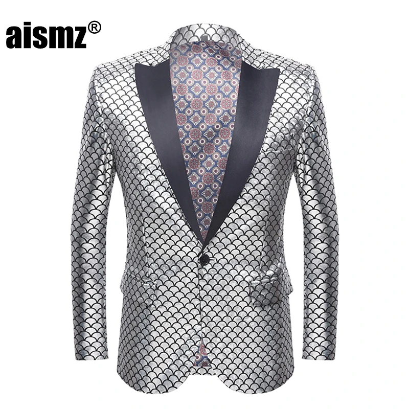 2-5 Aismz Фирменная новинка мужской Модный золотой клетчатый Блейзер Masculino приталенный дизайн размера плюс мужские повседневные Костюмы Пиджак Veste Homme костюм - Цвет: 2-5