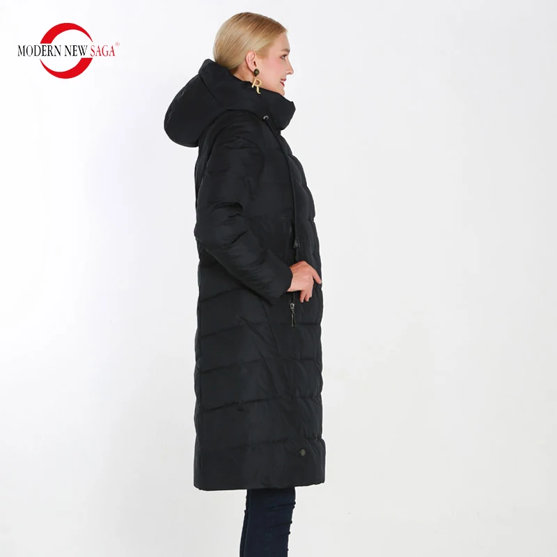 MODERN NEW SAGA Winter Women Coat Long Jacket Women Hooded Coat High Quality Cotton Padded Coat Thick Parka Women Overcoat