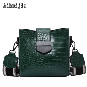 

Women Solid Color Shoulder Messenger Bag 2020 New Stone Grain Leather Bucket Bag Fashion Wide Shoulder Strap Luxury Handbags