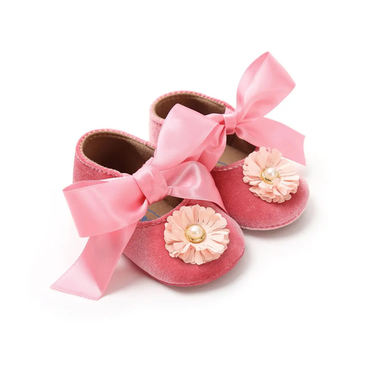 Розовый Fashion Newborn Baby Girls Shoes New Cotton Bow Pram Floral Slip-On Shoes First Walkers Trainers Crib Casual Shoes - Цвет: Розовый