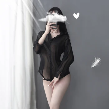 

Summer new large size sexy underwear female sense perspective shirt temptation uniform suit