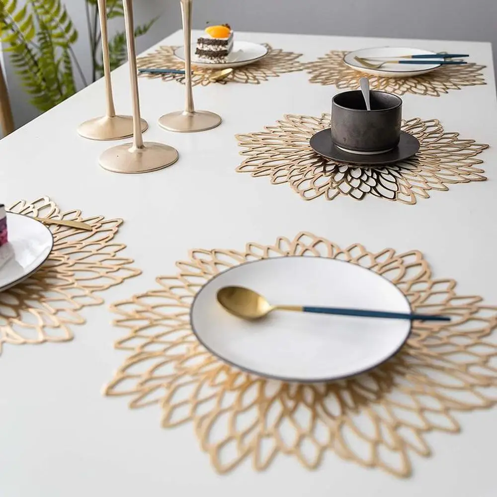 38 см Гибискус выдолбленные салфетки ПВХ геометрический узор Коврик для стола нескользящий изоляционный коврик для кухни домашний декор стола