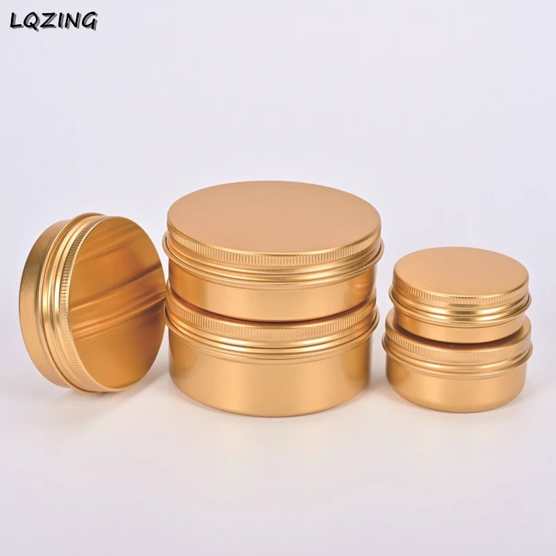 

100ml Gold Cream Jar Tin Cosmetic Lip Balm Containers Nail Storage Crafts Pot Refillable Bottle Screw Thread Empty Aluminum 20pc