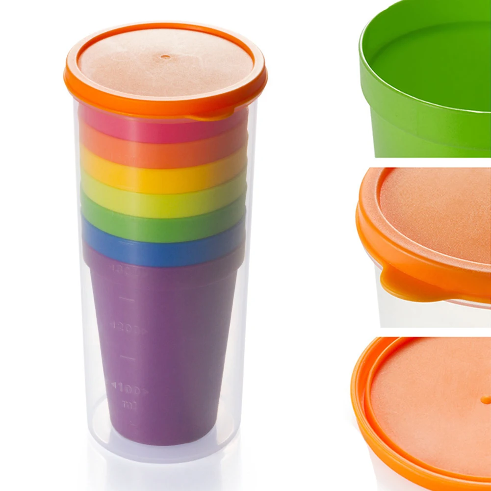 7Pcs Mug Picnic Plastic Milk Portable Children Drinkware Home Office BBQ Multifunction Cup Water Kitchen Accessories Seven Color