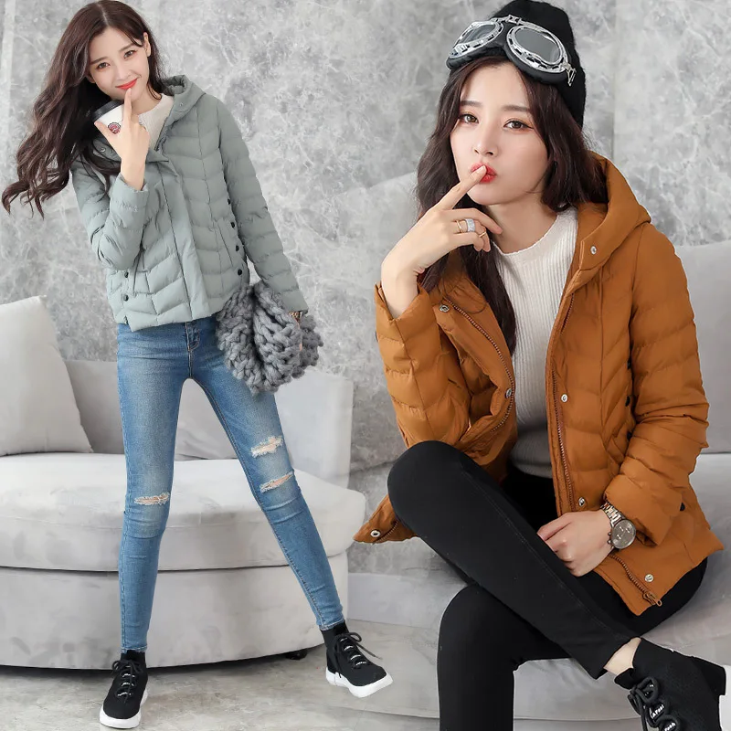 

2017 Autumn And Winter New Style Thick Hooded Solid Color Small Short Jacket Women's Korean-style Loose-Fit Slimming Cotton-padd