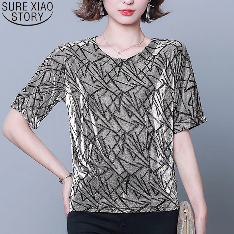 informal con lentejuelas brillantes para mujer, camisa brillante con color plateado y dorado, 15768 - AliExpress Ropa de