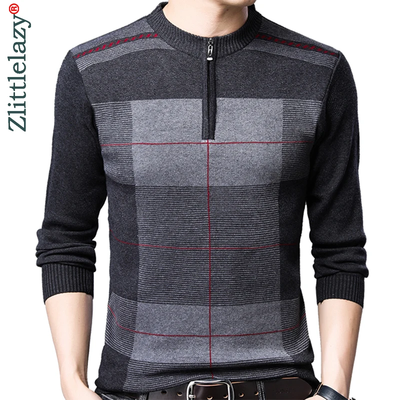 Mens Pullover Wear Knitted Winter Fashions Jersey Zipper Male Striped Warm Thick 93003