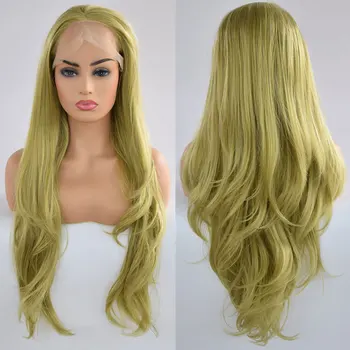 

Green Colour Natural Wave Synthetic 13*3 Lace Front Wig Heat Resistant Fiber Hair Natural Hairline Free Parting For Women Wigs