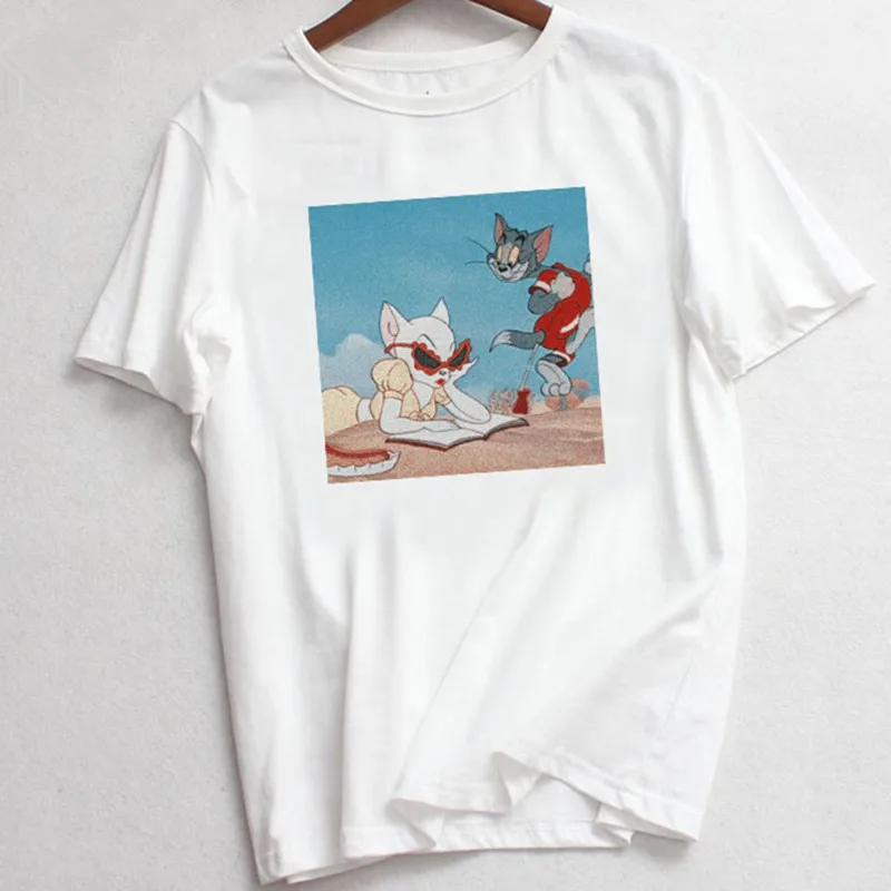 Женская футболка в стиле Харадзюку, летние топы с рисунком кота, Повседневная модная футболка с коротким рукавом - Цвет: 2262