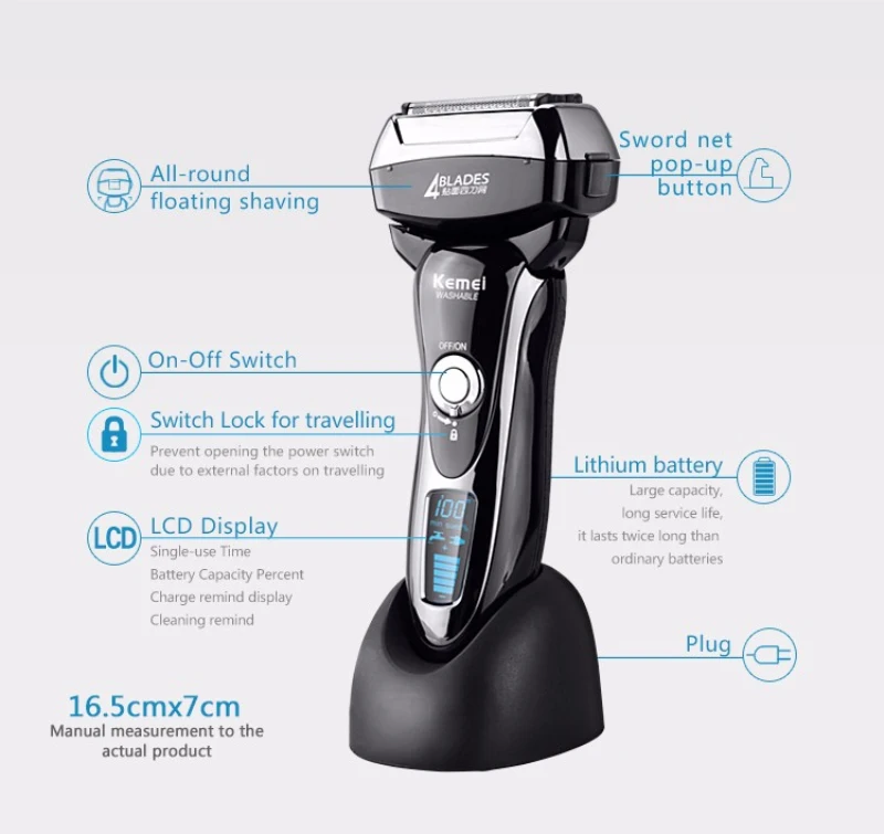  KEMEI Mens Electric Shavers Whole Body Washing Precision Clipper Maquina De Afeitar Electrica Para 